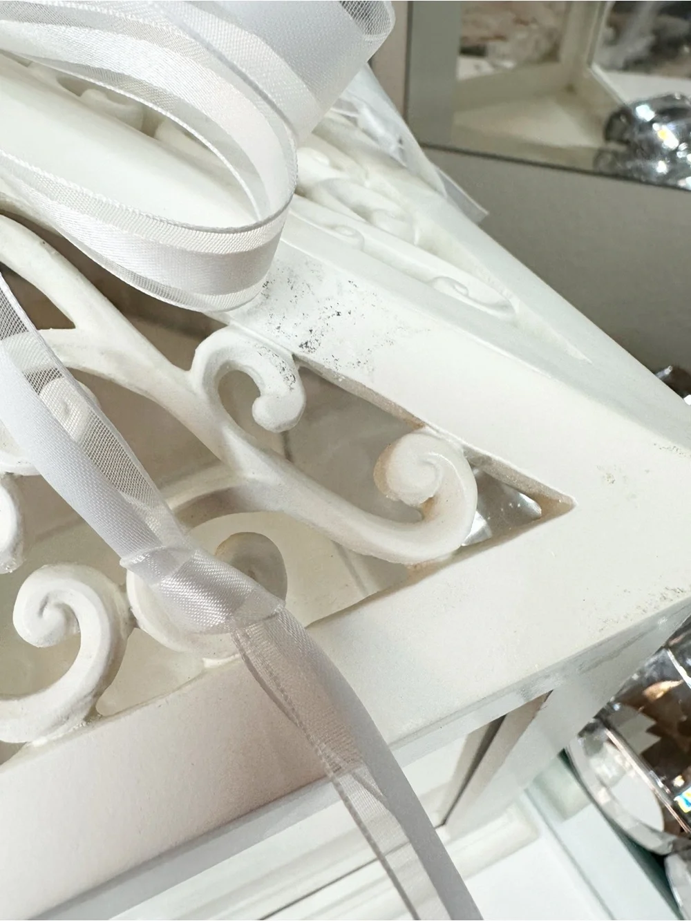 Wedding Card Reception Box- Off White with Ribbon and Pearl Accents